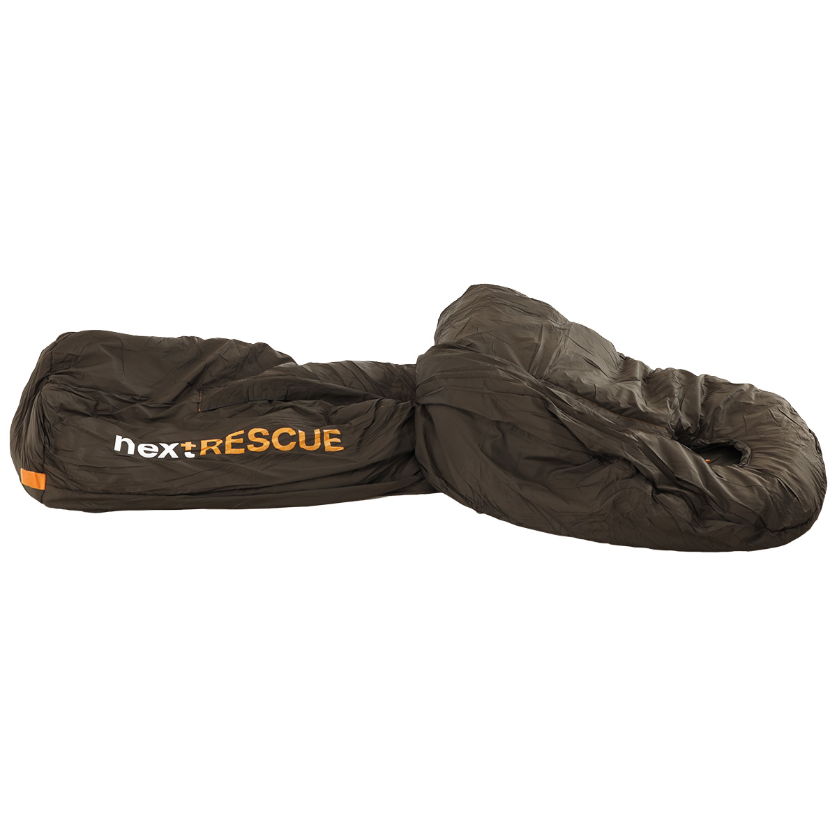 Ein dunkelbrauner nextRESCUE-Notfall-Thermoschlafsack für Patientenschutz und Wärme bei taktischen Rettungseinsätzen.