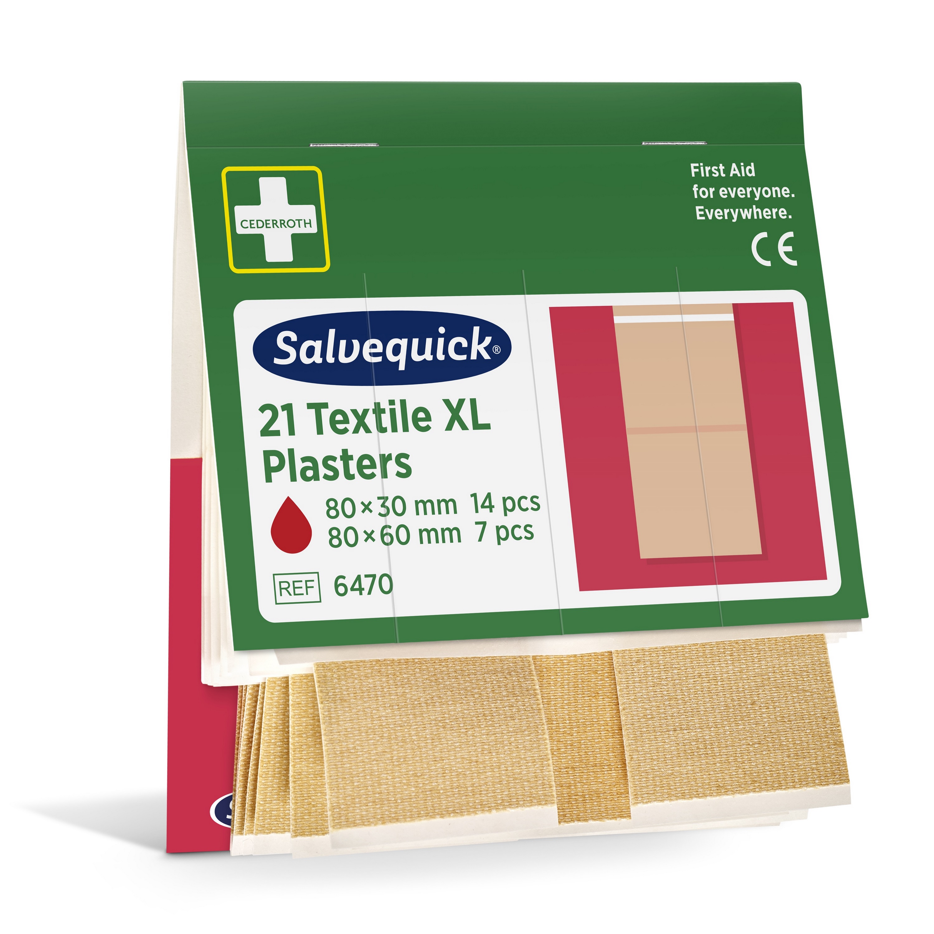 Cederroth Salvequick Textil-XL-Pflaster-Nachfüllpackung mit 21 sortierten Pflastern für Erste-Hilfe-Sets.