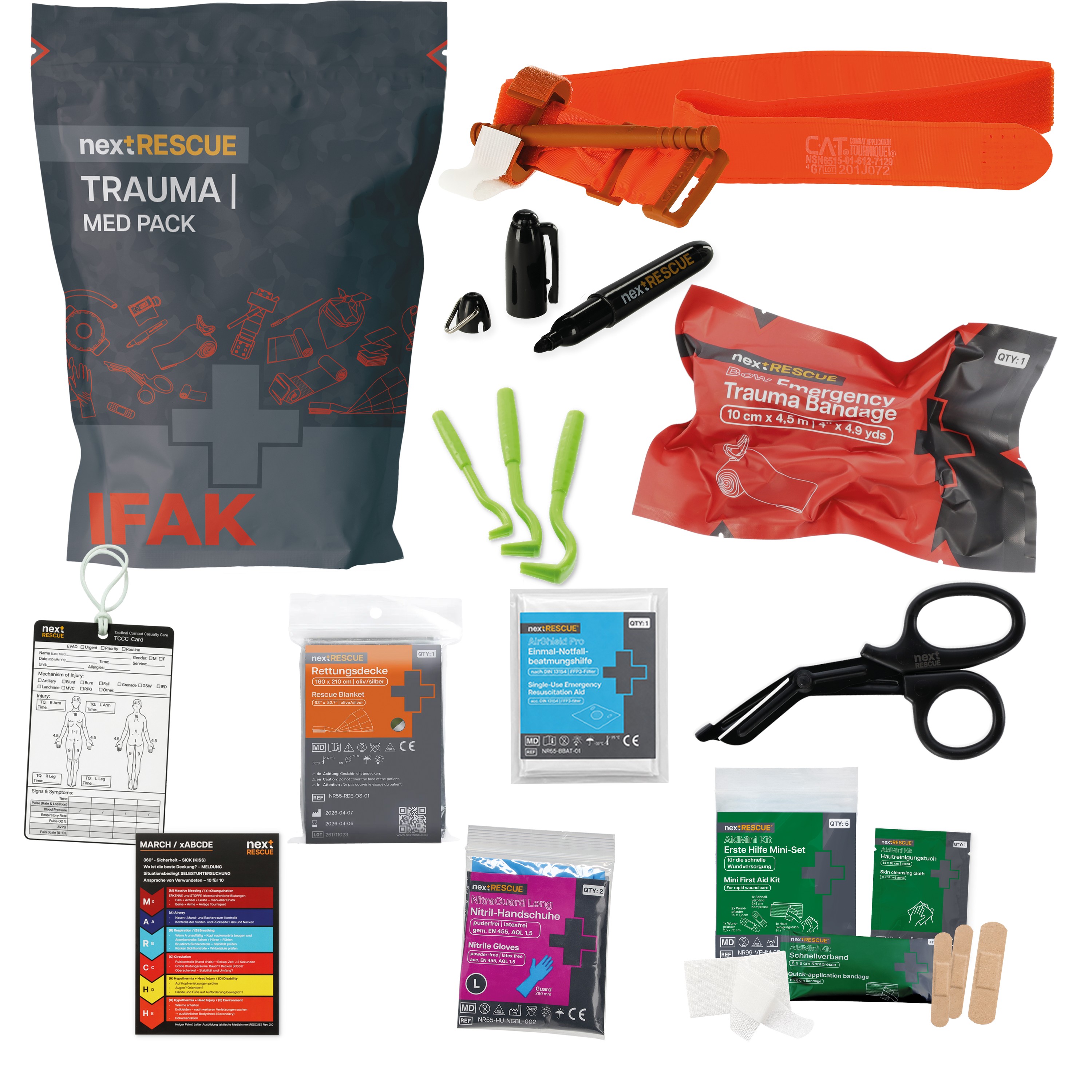 nextRESCUE® Refill Medical Kit IFAK / Trauma Pak Basic 02 mit Tourniquet CAT7 | Farbe: Orange