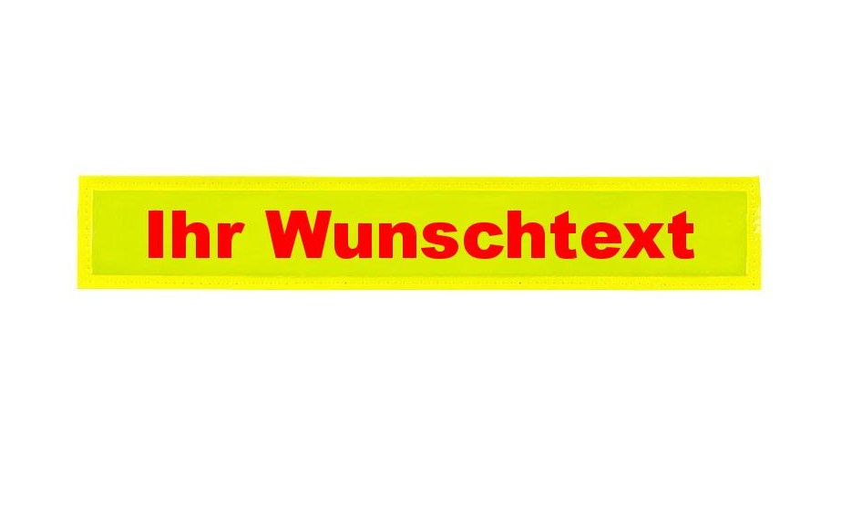 MEIERmed® Reflexschild mit Klett und Wunschtext | glänzend | Maße: 30 x 5 cm | Farbe: Leuchtgelb