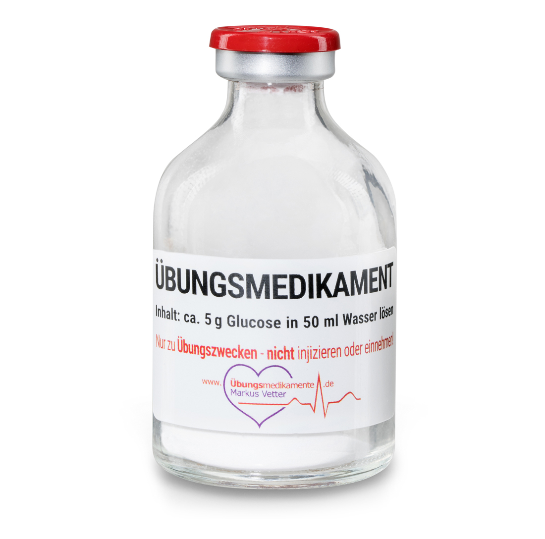 Übungsmedikamete® Stechampulle 50 ml mit 5g Trockenglukose Flip-off | Packung á 100 