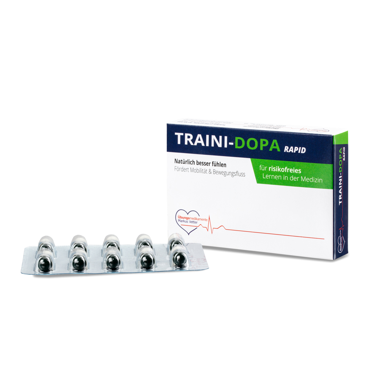 Übungsmedkamente® TRAINI - DOPA RAPID | 1 Packung á 20 Kapseln