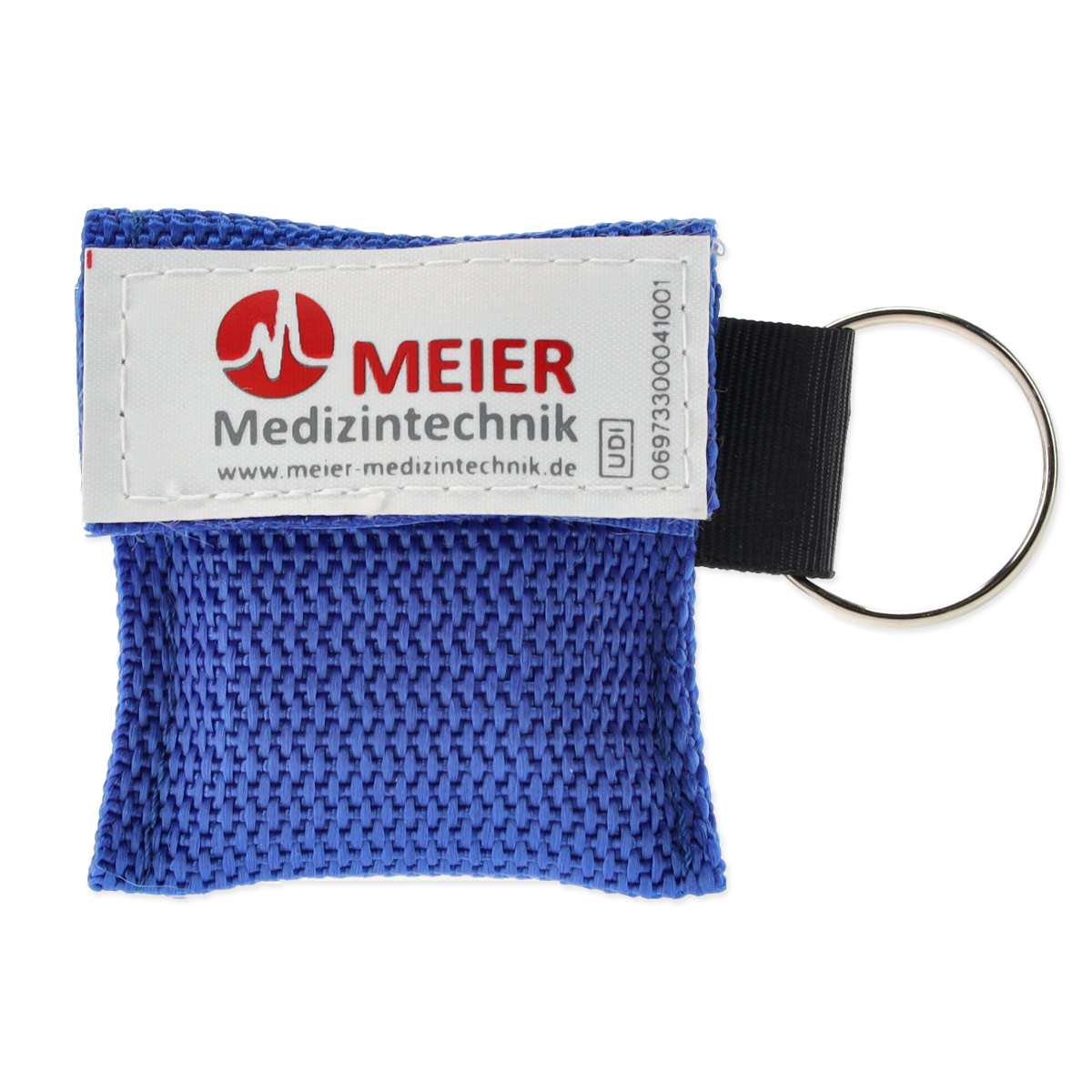 nextRESCUE® AirAid Shield Beatmungstuch mit Schlüsselanhänger | Farbe: Blau | mit Logo: "Meier Medizintechnik"
