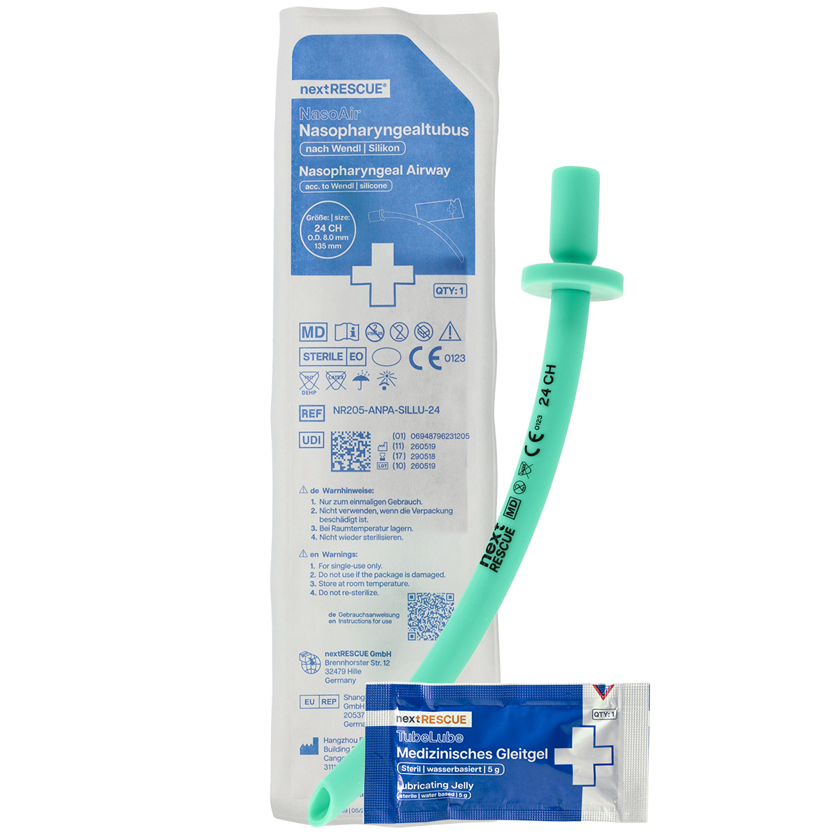 nextRESCUE® NasoAir Silikon Nasopharyngealtubus mit Gleitgel | Größe: CH 24 / O.D. 8.0 | Packung á 1 Stück
