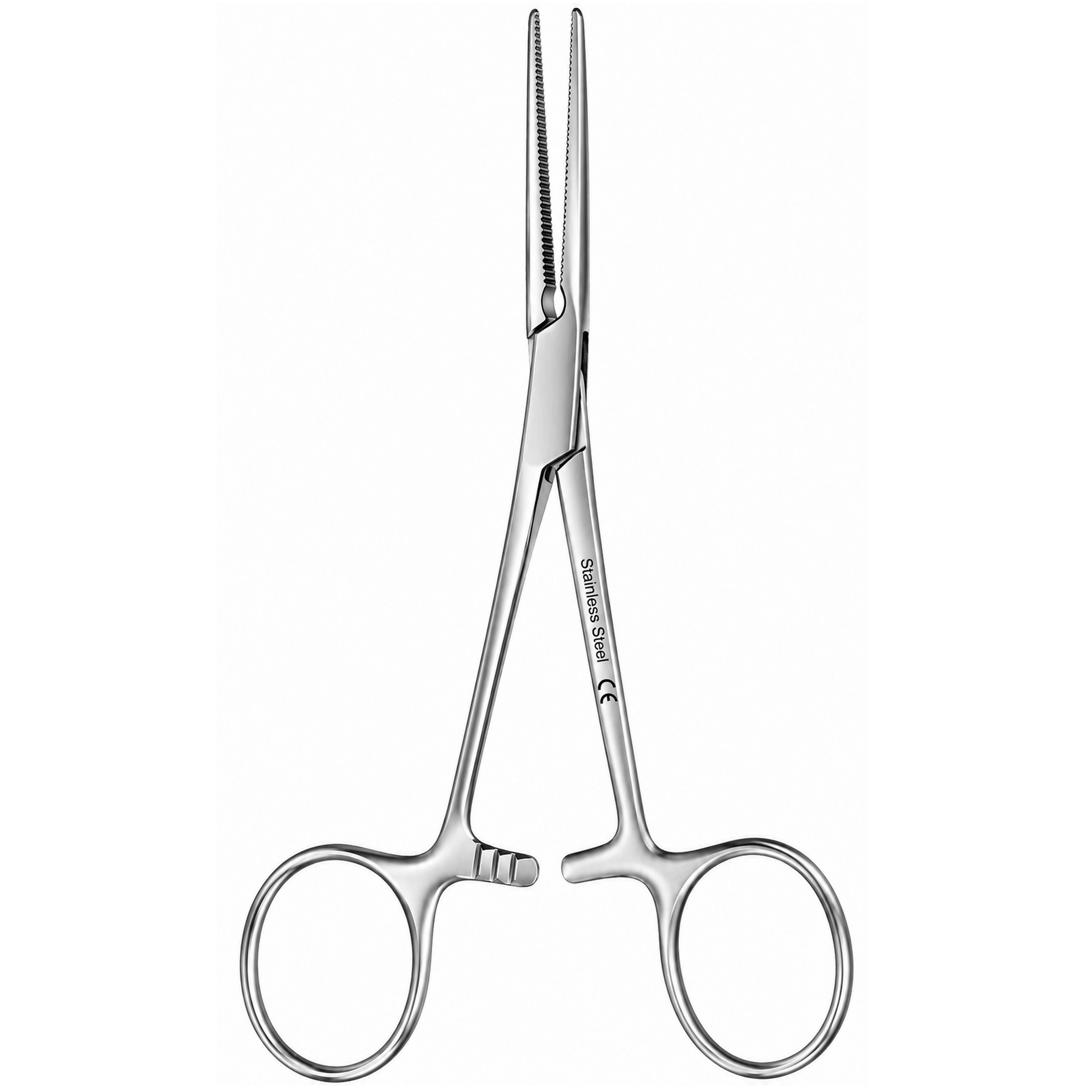 Chirurgische Hämostat-Zange aus Edelstahl mit Verriegelungsmechanismus, konzipiert für medizinische Eingriffe und Notfallbehandlungen.