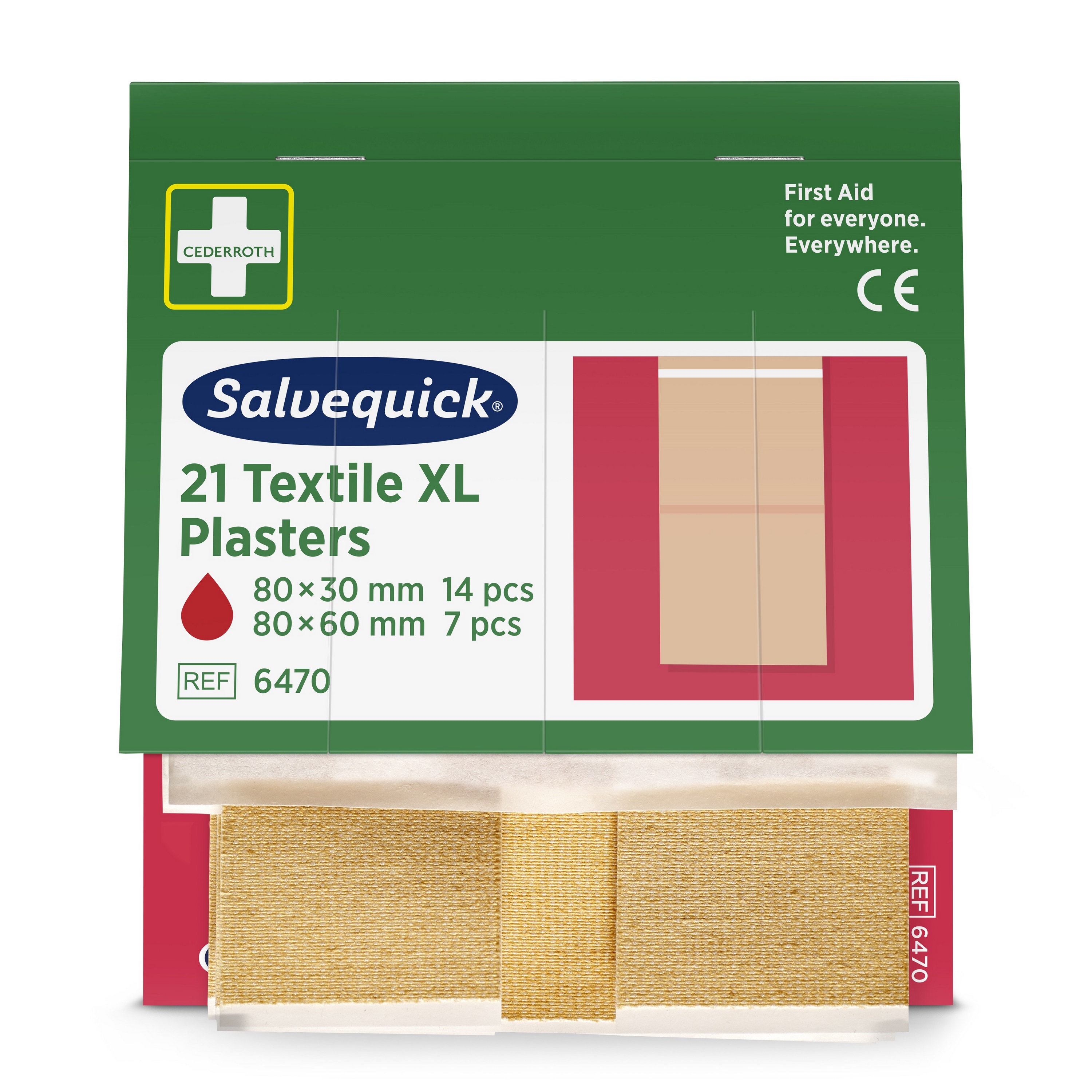 Cederroth Salvequick textile XL Pflaster-Nachfüllpackung mit 21 Pflastern für Notfall-Erste-Hilfe-Sets.