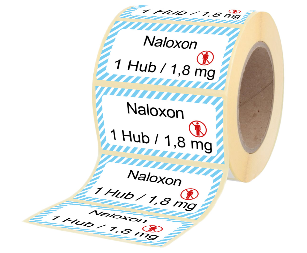 Übungsmedikamente® Naloxon 1,8 mg / 1 Hub - Etiketten für TRAINI-NOSE 100 Etiketten