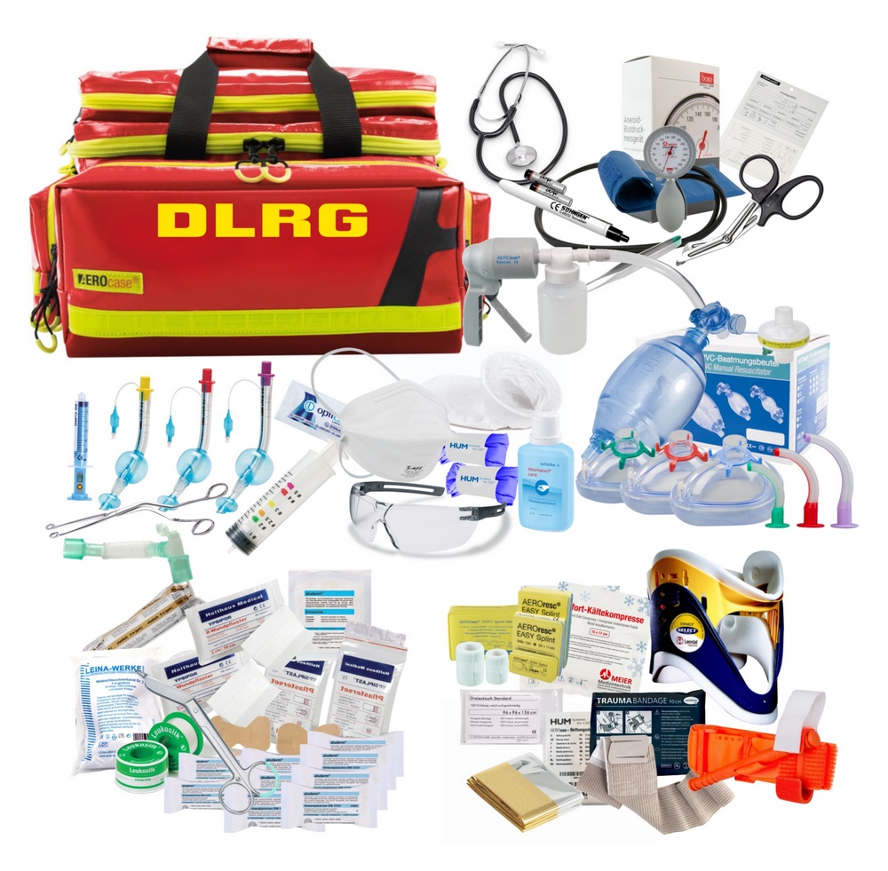 DLRG AEROcase® Notfalltasche Large mit Füllung DIN 13155 ohne O2 | Farbe: Rot