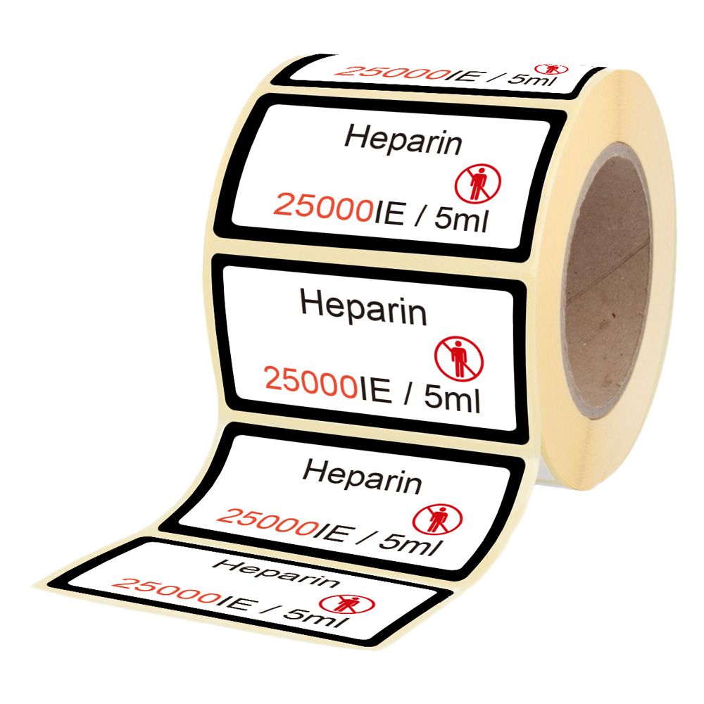 Übungsmedikamente® Heparin 25000 IE / 5 ml - Etiketten für Stechampullen 100 Etiketten