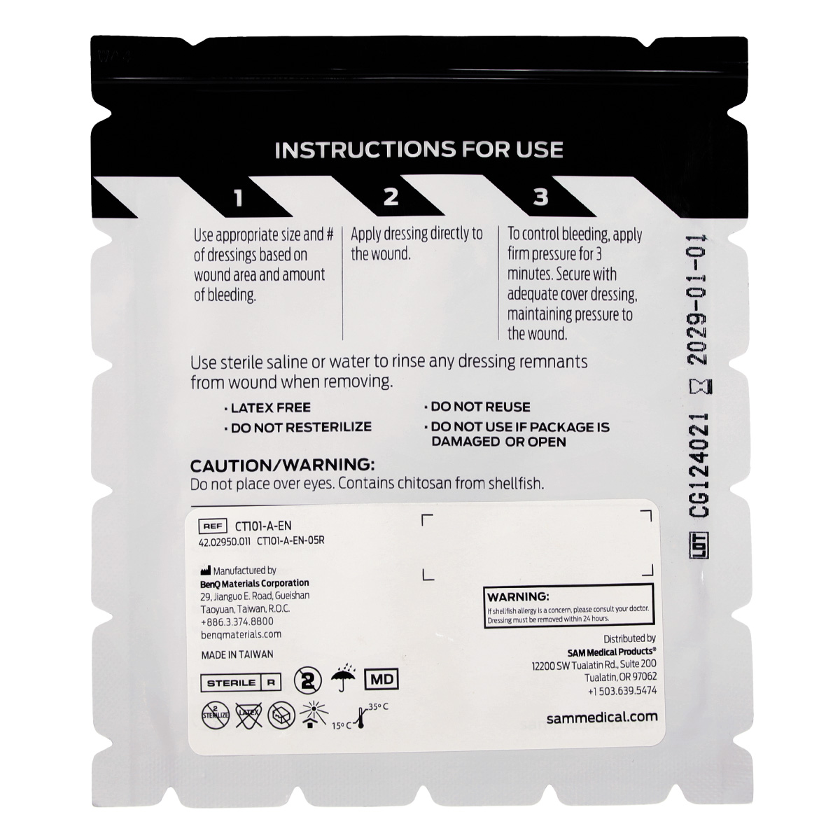 SAM Medical® ChitoSAM® 100 Kompresse | Hämostatikum | Größe: 10 x 10 cm