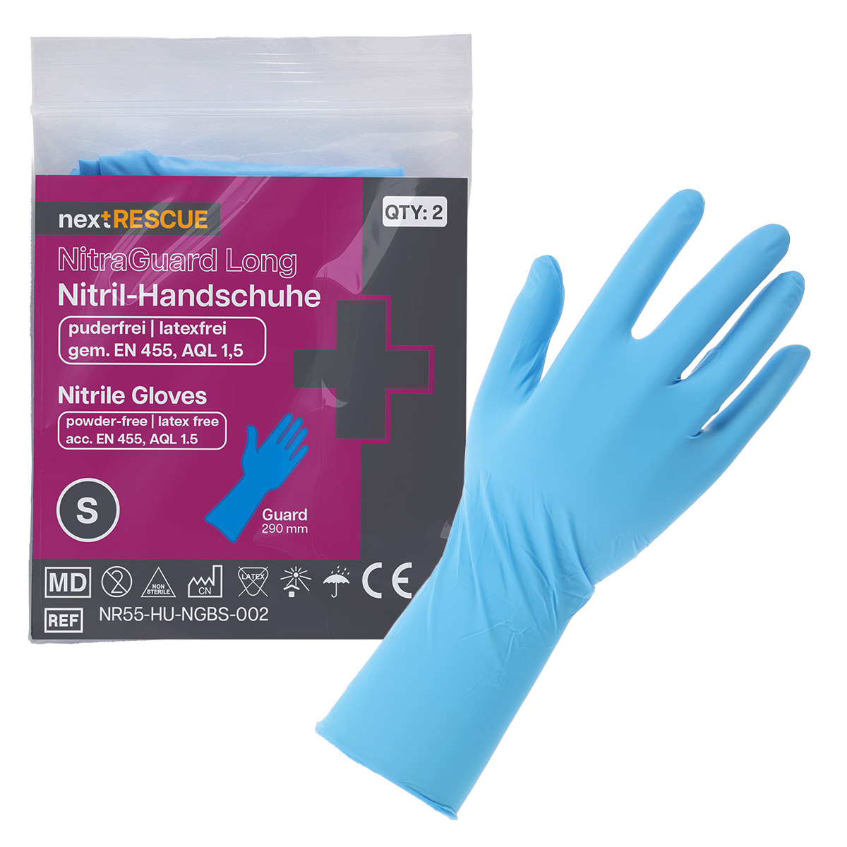 nextRESCUE® NitraGuard Long Nitril-Handschuhe | Größe: S | Pack á 1 Paar