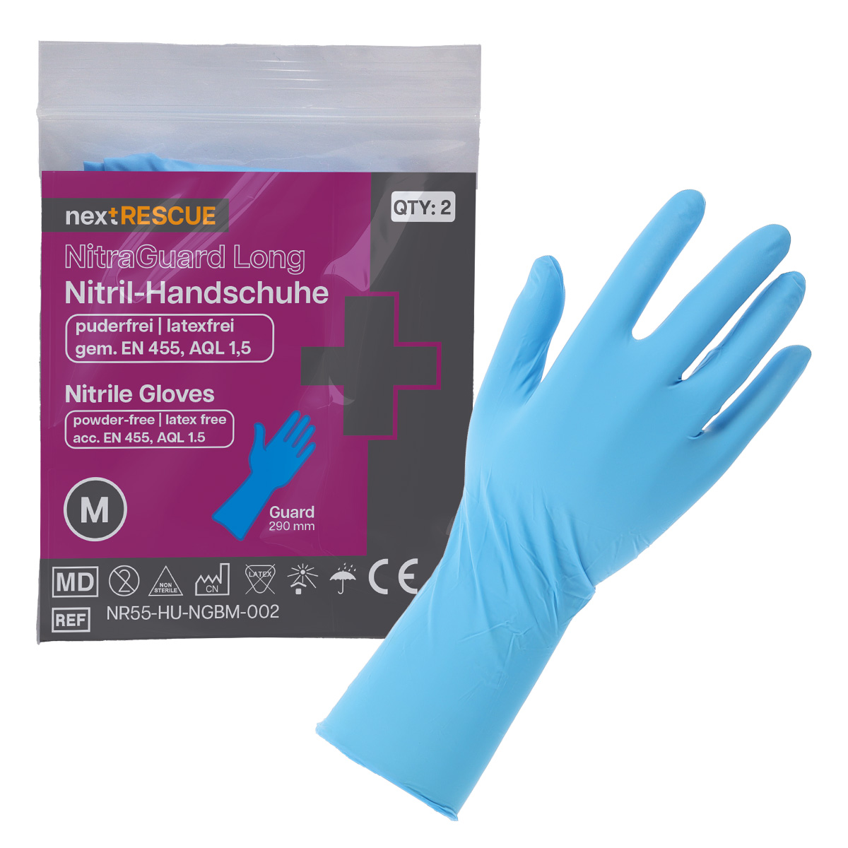 nextRESCUE® NitraGuard Long Nitril-Handschuhe | Größe: M | Pack á 1 Paar