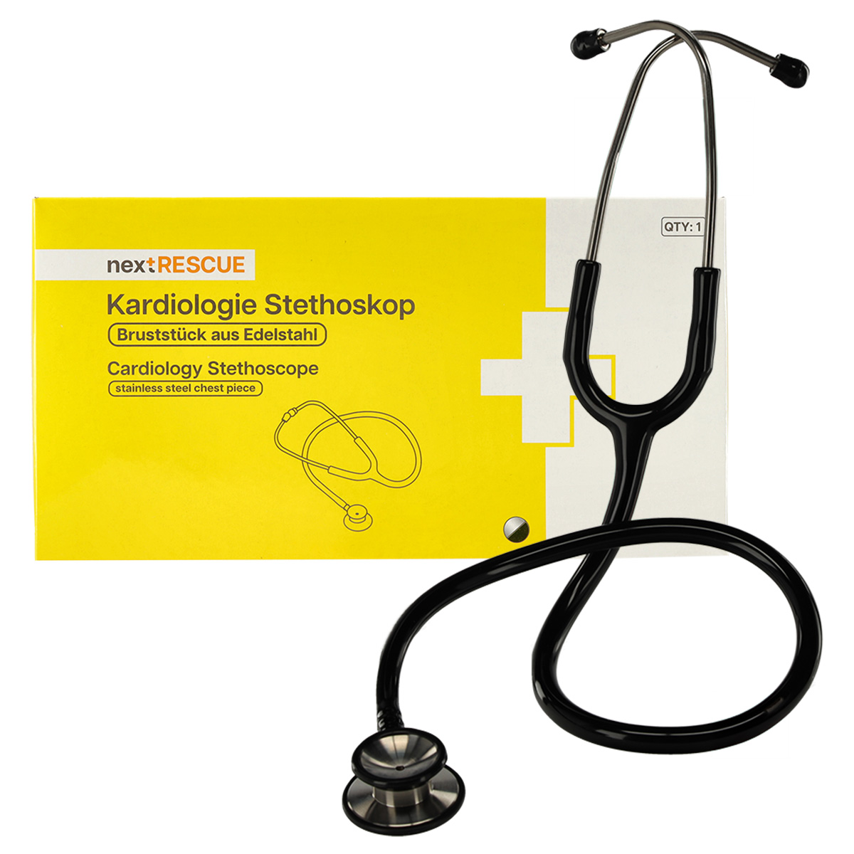 nextRESCUE® Kardiologie Stethoskop für Erwachsene | Farbe: Schwarz