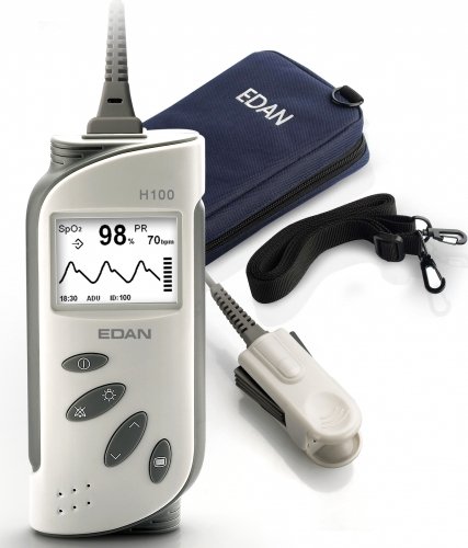 EDAN Hand-Pulsoximeter H100B - Pulsoximeter inkl. SpO2-Sensor Erwachsene mit Alarm und Trend