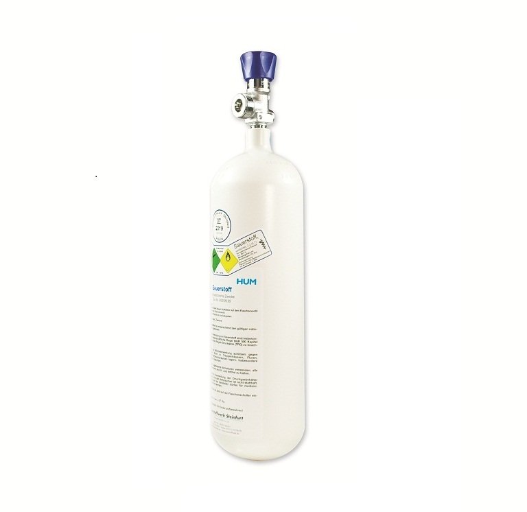 MeierMed Sauerstoff-Flasche O2 gefüllt mit Restdruckventil - Größe: 2 Liter