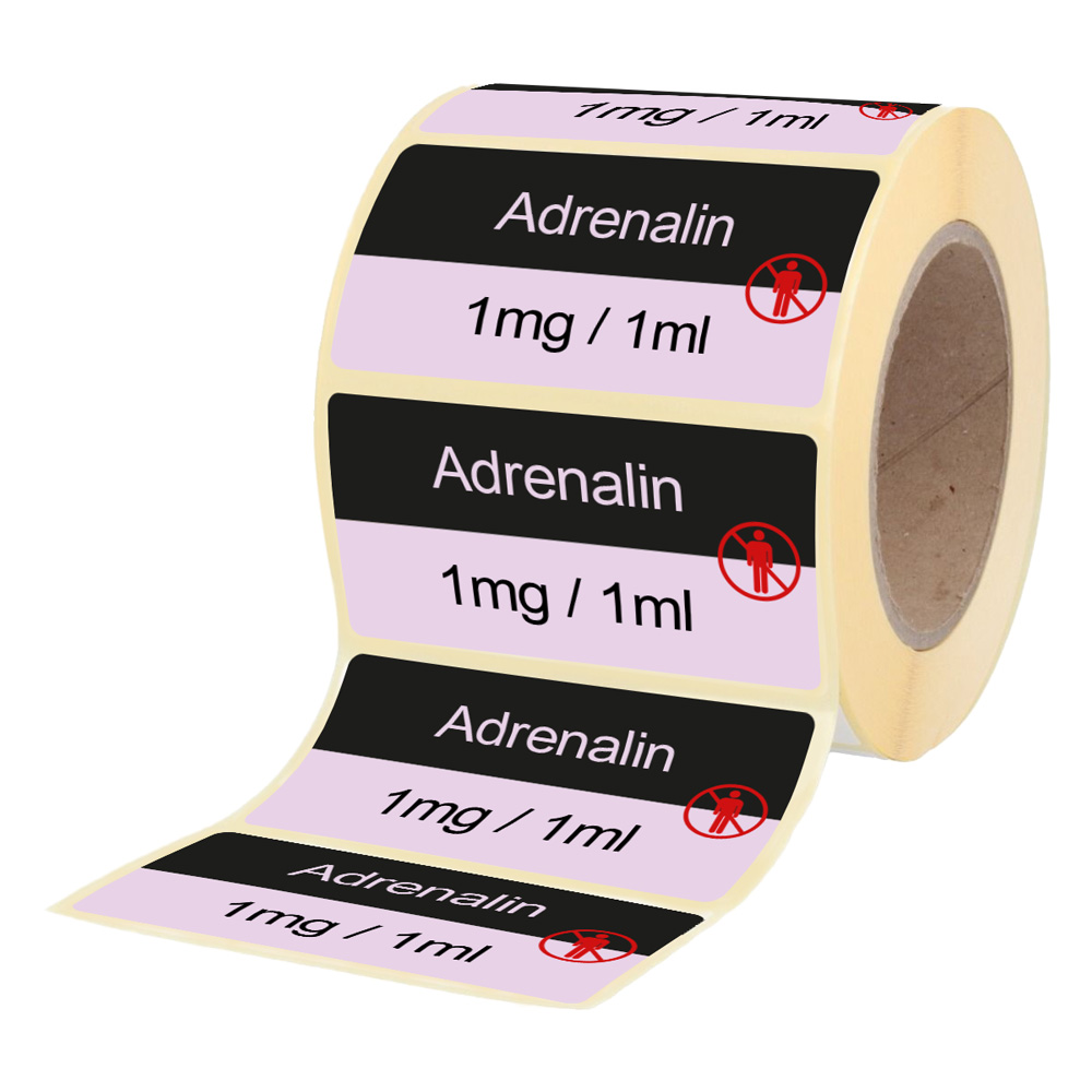 Übungsmedikamente® Adrenalin 1 mg / 1 ml - Etiketten für Brechampullen 100 Etiketten