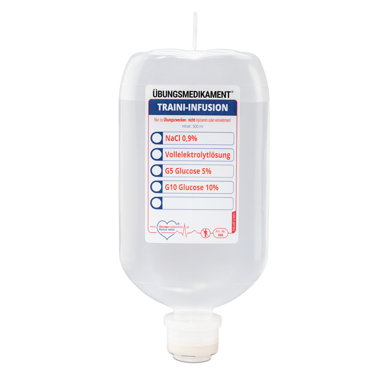 Übungsmedikamente® TRAINI-Infusionsflasche 500 ml befüllt | Packung á 50 Stück