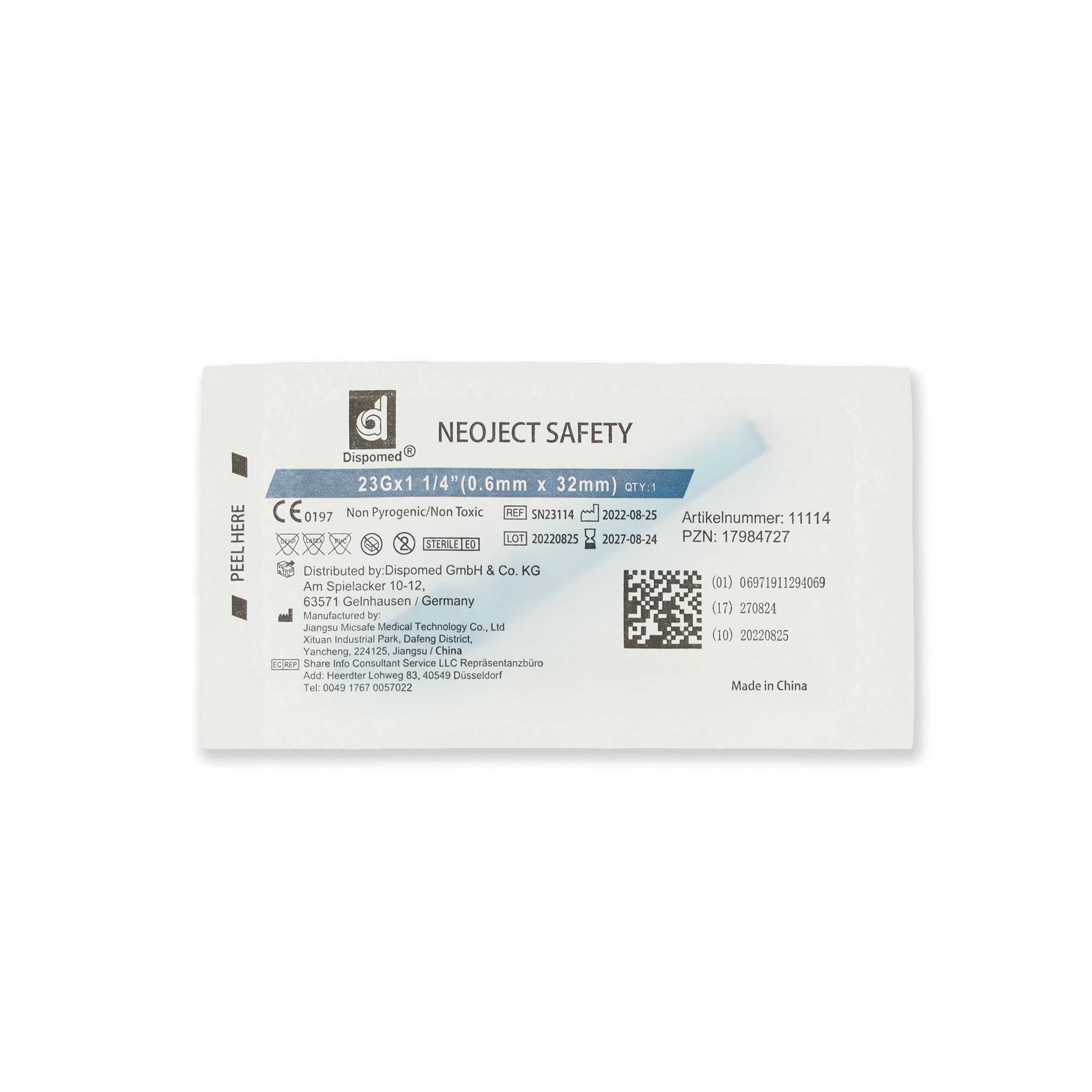 Dispomed® Neoject® Safety Kanülen 23G / 0,60 x 32 mm | Farbe: Blau | Packung á 100 Stück