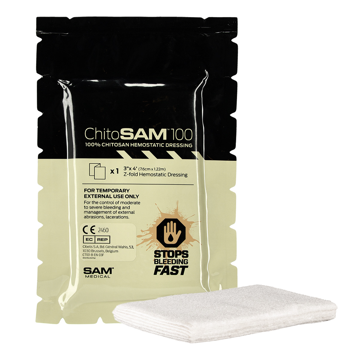 SAM Medical® ChitoSAM® 100 Gauze Z-gefaltet | Hämostatikum | Größe: 7,5 x 122 cm