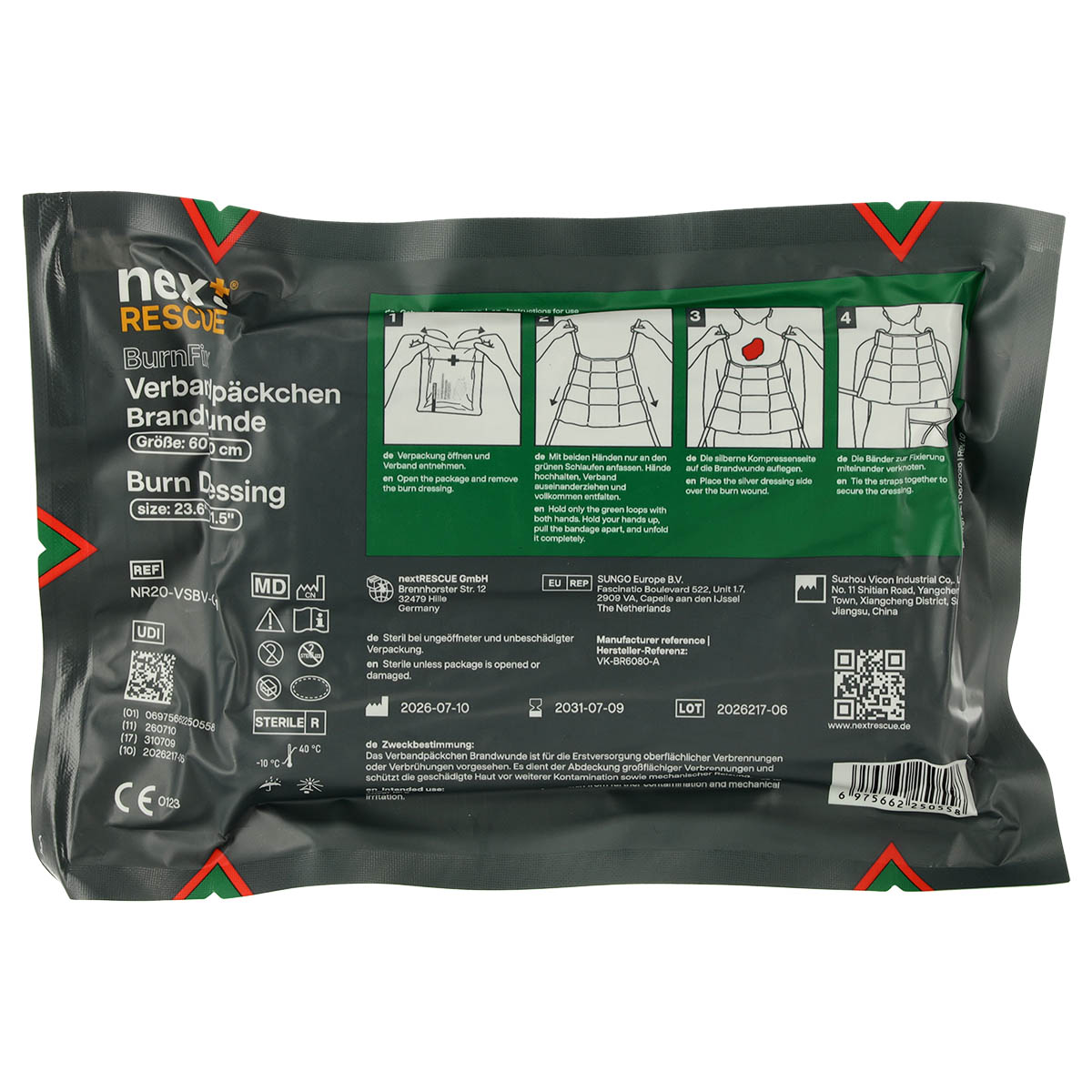 nextRESCUE® Brandwunden-Verbandpäckchen / Verbandtuch | Abmessung: 60 x 80 cm
