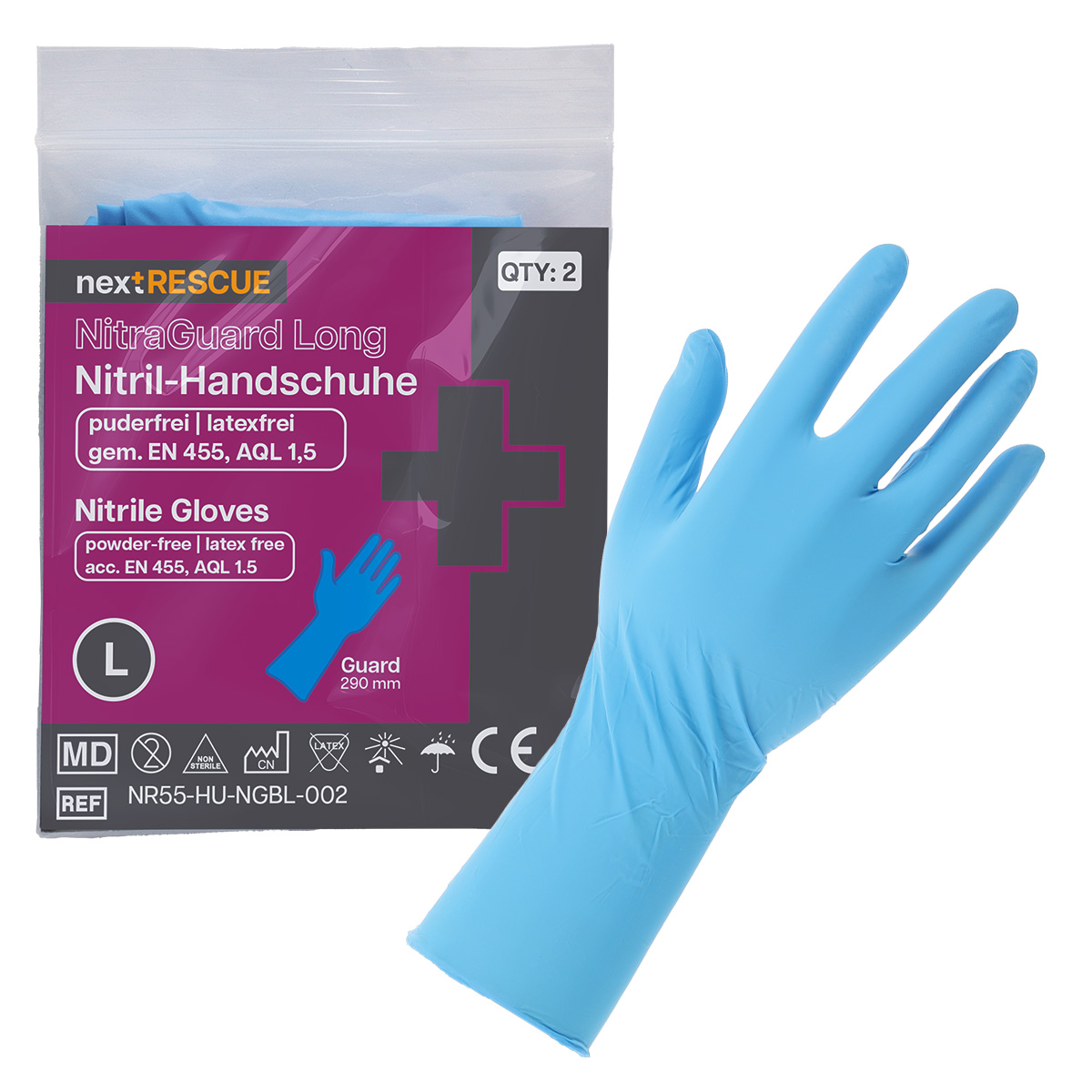 nextRESCUE® NitraGuard Long Nitril-Handschuhe | Größe: L | Pack á 1 Paar