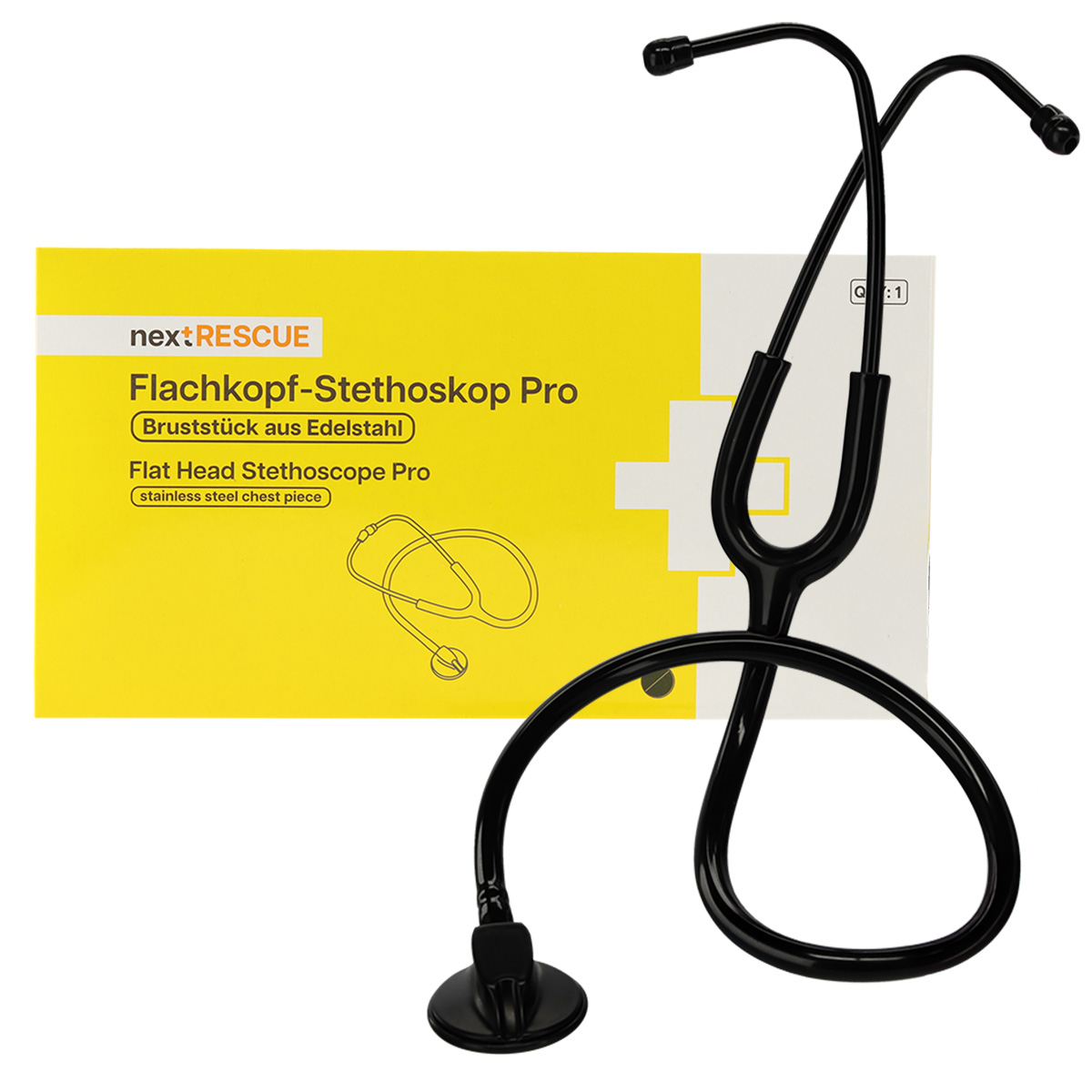 nextRESCUE® Flachkopf-Stethoskop Pro für Erwachsene | Farbe: Black Edition