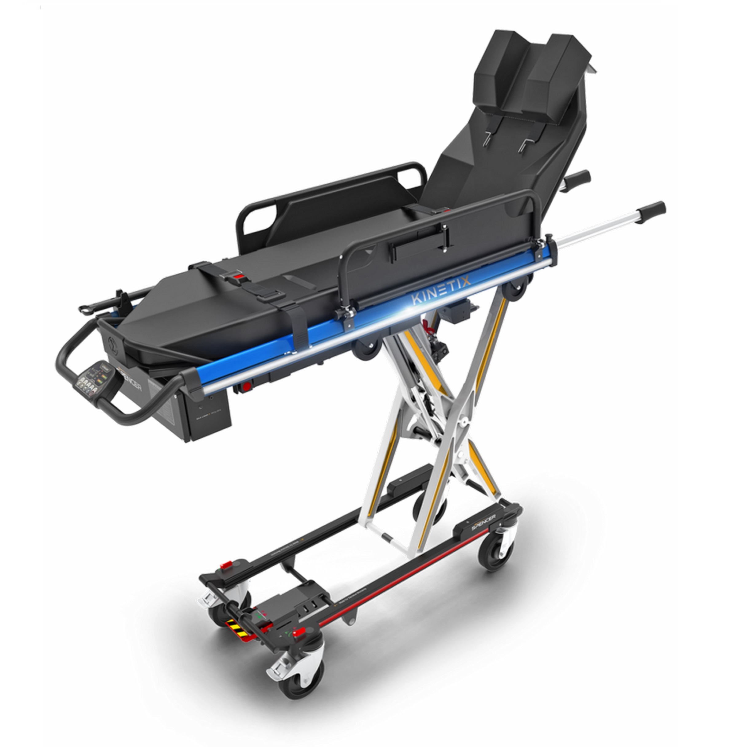SPENCER® KINETIX Motorisierte 10G-Fahrtrage mit Tragentisch per Knopfdruck bedienbar