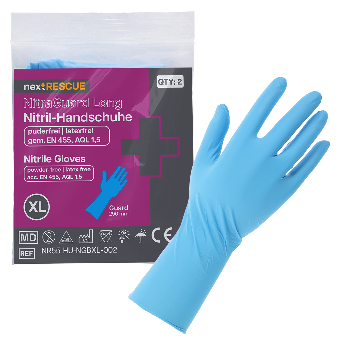 nextRESCUE® NitraGuard Long Nitril-Handschuhe | Größe: XL | Pack á 1 Paar 