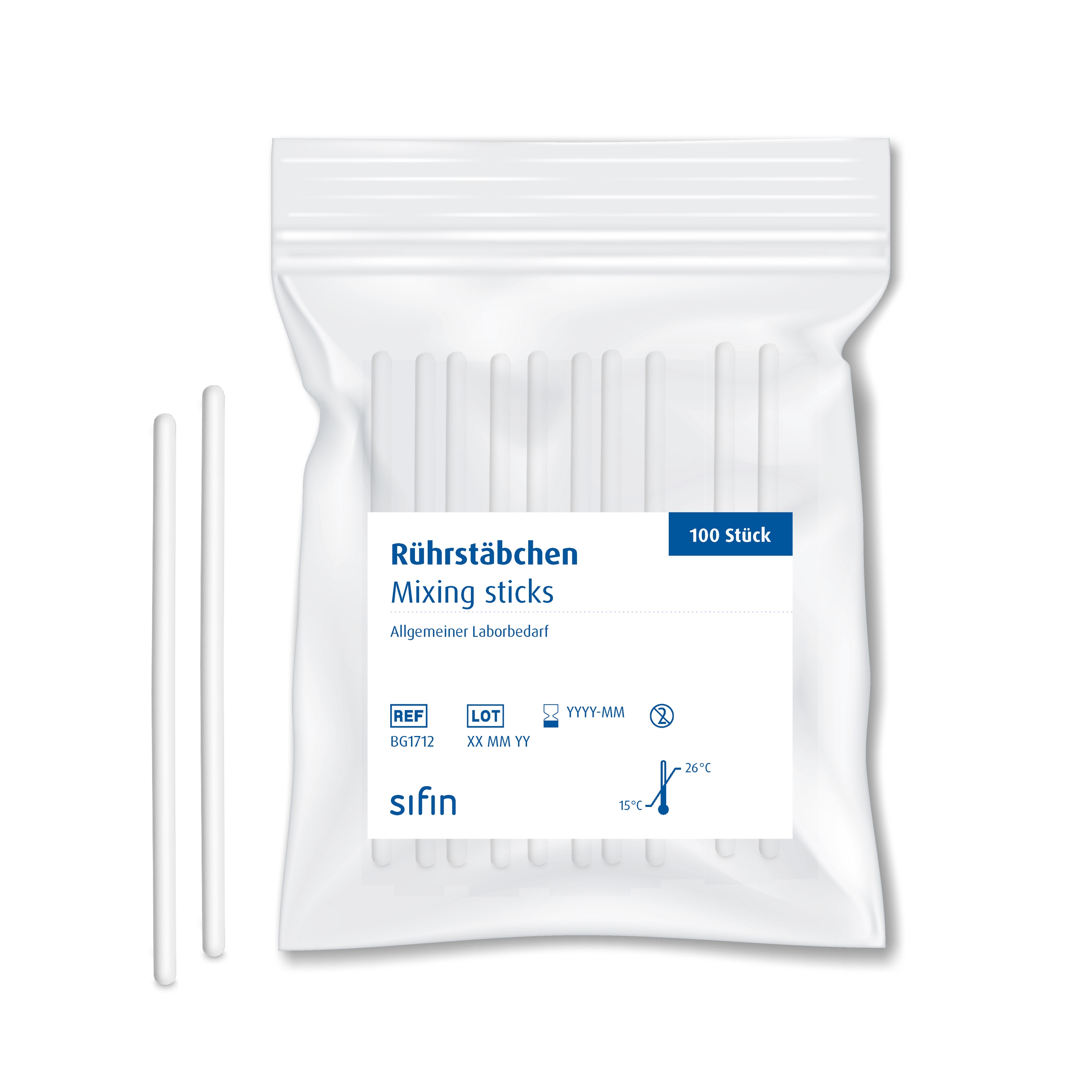 sifin® Serafol® Rührstäbchen für AB0 und AB0+D Bedside-Karten | Packung á 100 Stück