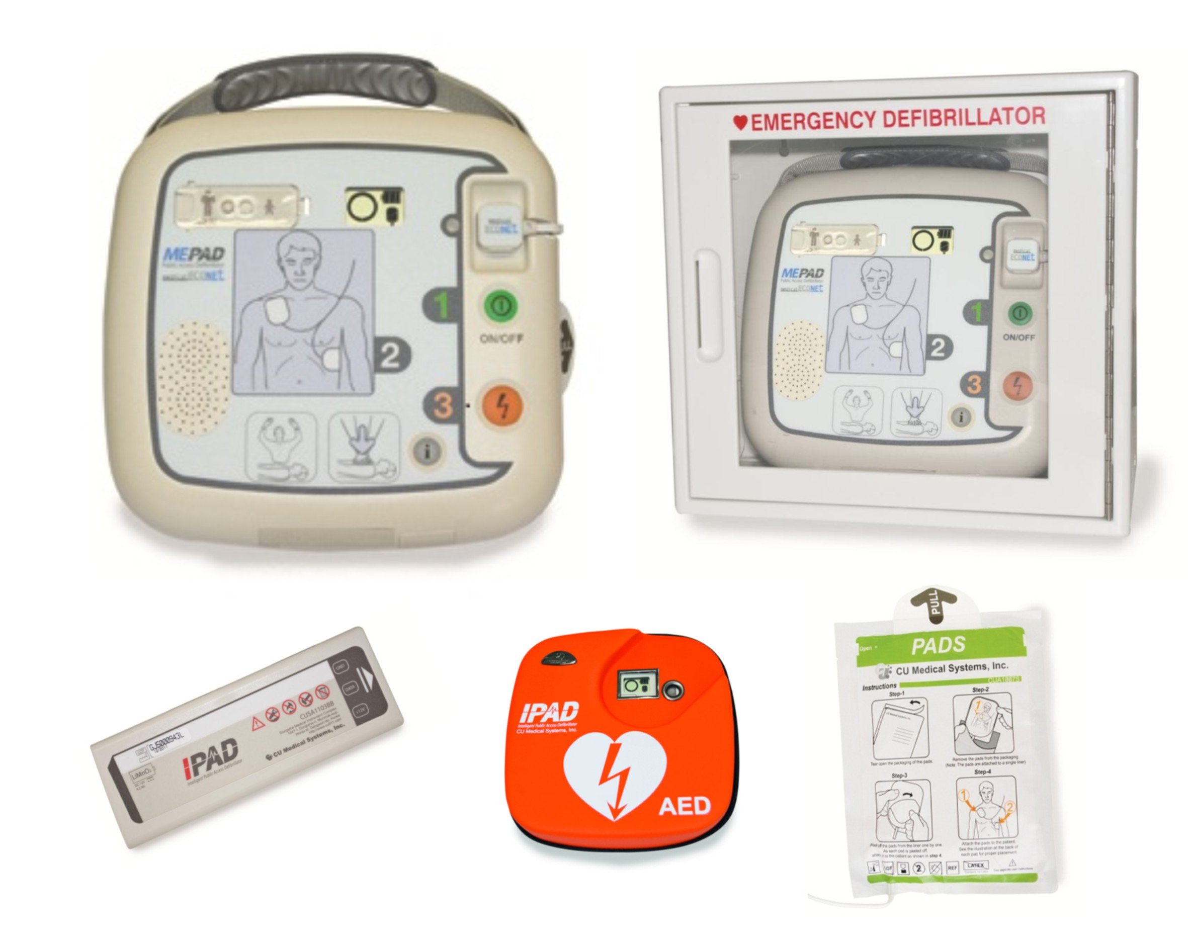medical ECONET AED ME PAD - Ersthelfer-Defibrillator - Halbautomatisch - inkl. Tragetasche und Wands