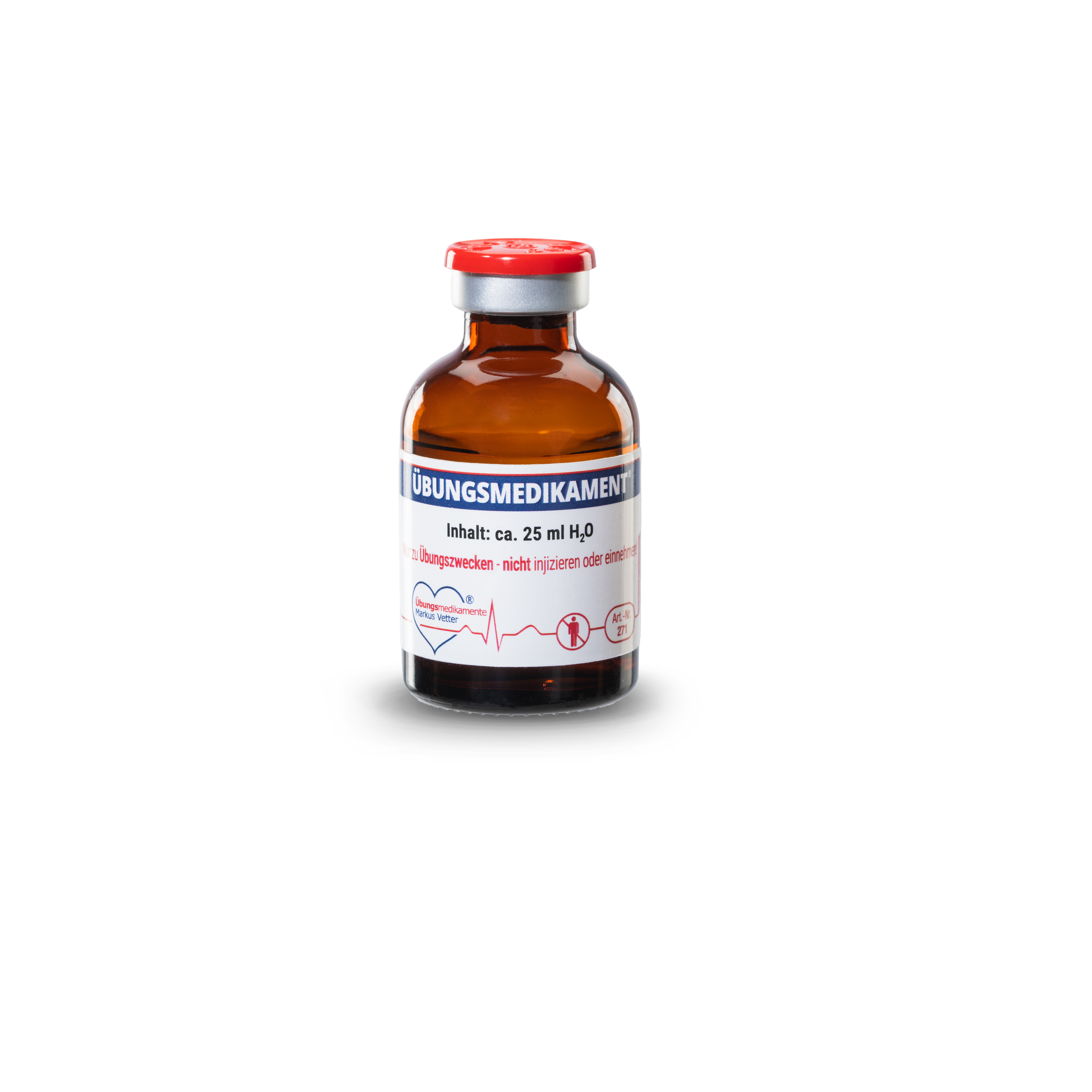 Übungsmedikamente® Stechampulle 30 ml (Braunglas) mit 25ml Aqua | Packung á 100 Stück