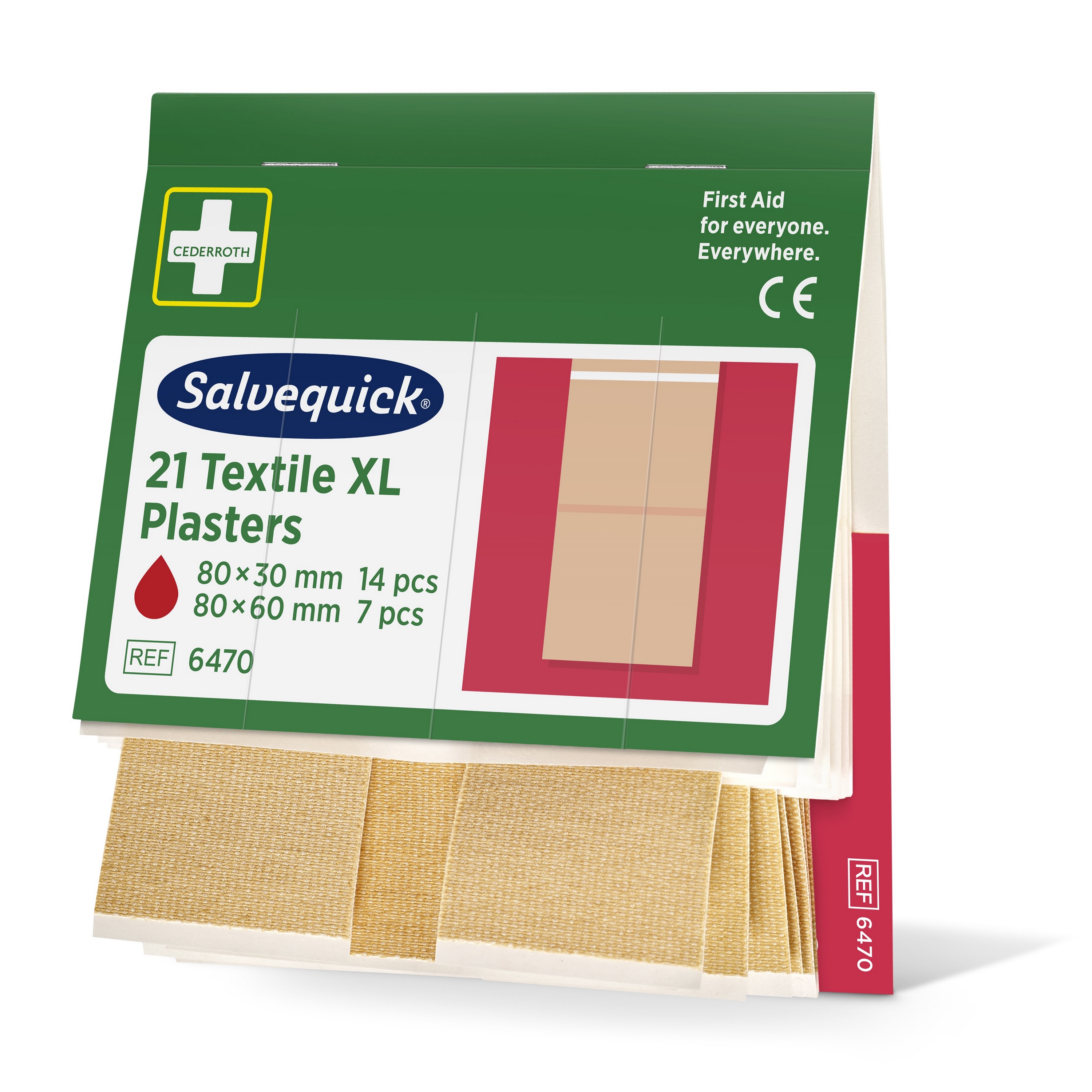 Cederroth Salvequick Textil-XL-Pflaster-Nachfüllpackung mit 21 sortierten Pflastern für Erste-Hilfe-Sets.