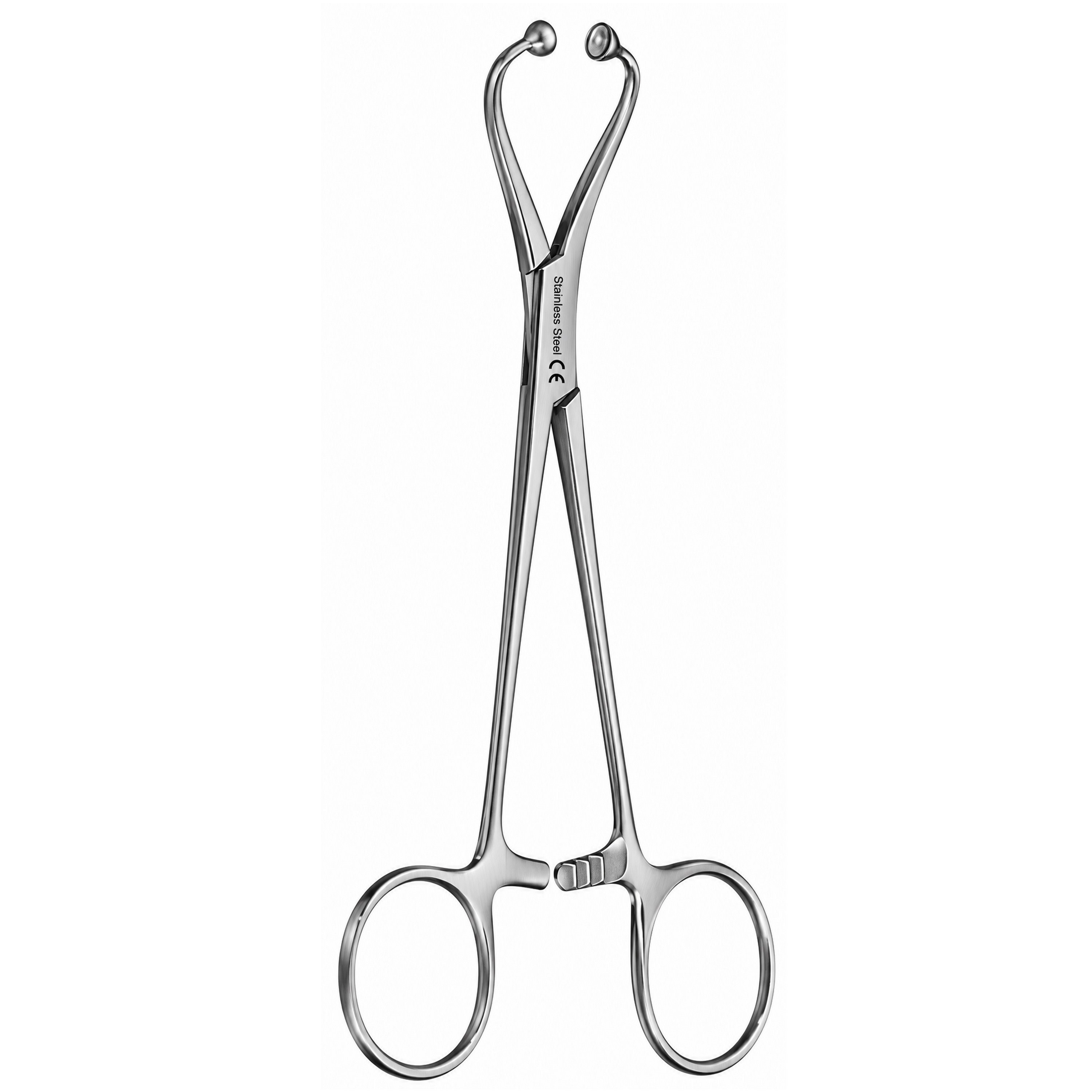 Knochenreduktionszange aus Edelstahl mit kugelförmigen Enden für orthopädische Chirurgie und medizinische Notfalleingriffe.