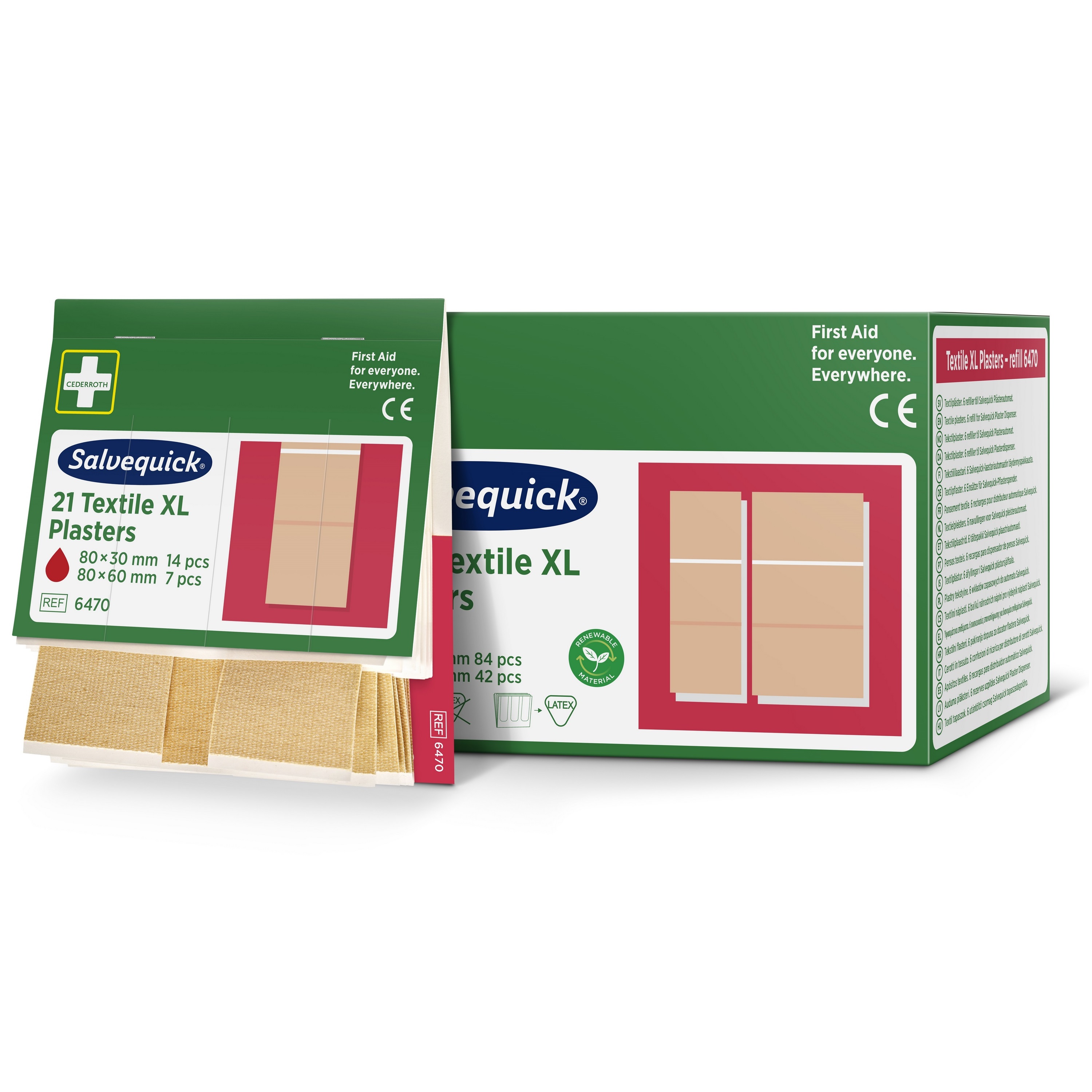 Cederroth Salvequick Textil-XL-Pflaster-Nachfüllbox für Erste-Hilfe-Spender, mit verschiedenen Pflastern.