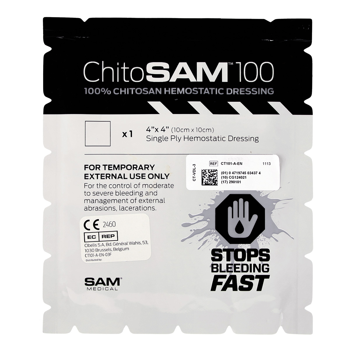 SAM Medical® ChitoSAM® 100 Kompresse | Hämostatikum | Größe: 10 x 10 cm