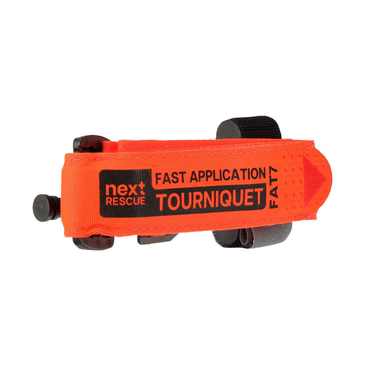 Next Rescue Fast Application Tourniquet in leuchtendem Orange mit schwarzer Hardware, unverzichtbar für die medizinische Notfallversorgung bei Traumata.