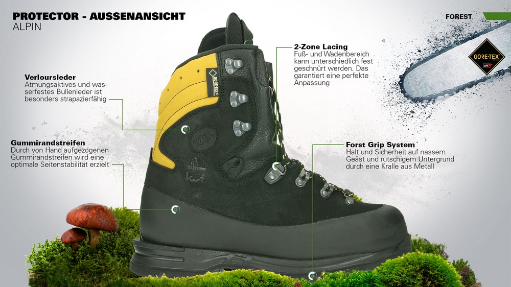 HAIX® Protector Alpin Schnittschutzstiefel | Farbe: Schwarz / Gelb | Größe: 45 / UK 10.5