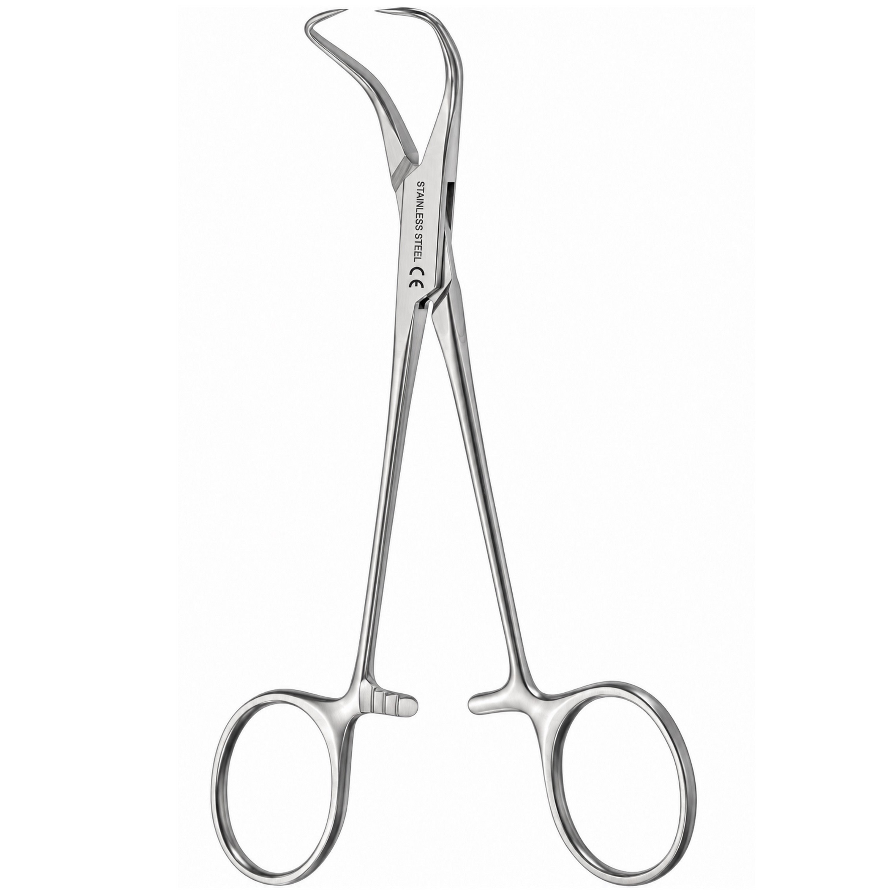 Chirurgische Knochenreduktionszange aus Edelstahl mit scharfen, gebogenen Spitzen für orthopädische medizinische Eingriffe und Notfalleingriffe.
