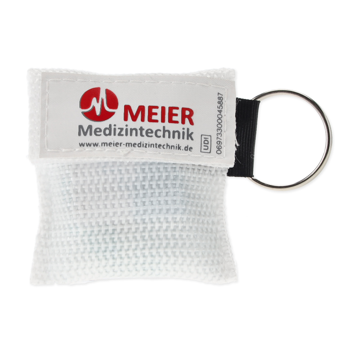 nextRESCUE® AirAid Shield Beatmungstuch mit Schlüsselanhänger | Farbe: Weiß | mit Logo: "Meier Medizintechnik"