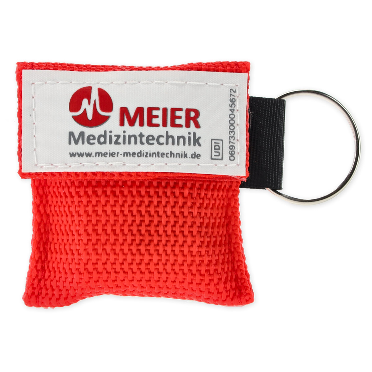 nextRESCUE® AirAid Shield Beatmungstuch mit Schlüsselanhänger | Farbe: Rot | mit Logo: "Meier Medizintechnik"