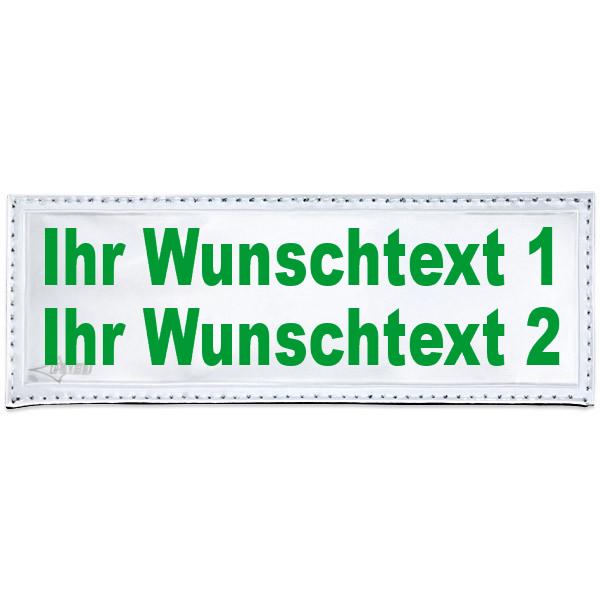 MEIERmed® Reflex-Brustschild mit Klett und Wunschtext | glänzend | Maße: 15 x 5 cm | Farbe: Weiß