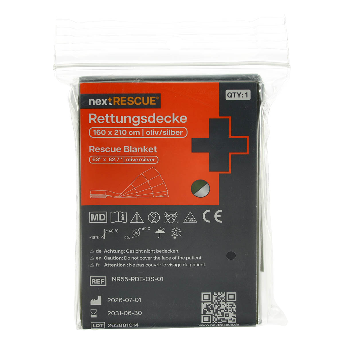 nextRESCUE® Rettungsdecke / Survivaldecke | Farbe: Silber / Oliv