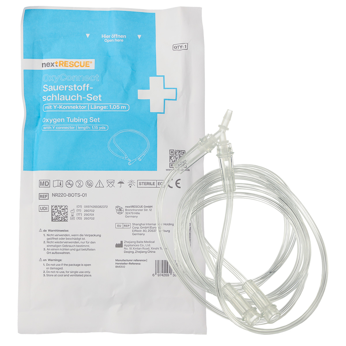 nextRESCUE® OxyConnect Sauerstoffschlauch Set | PVC (DEHP-frei) | Länge: jeweils 105 cm