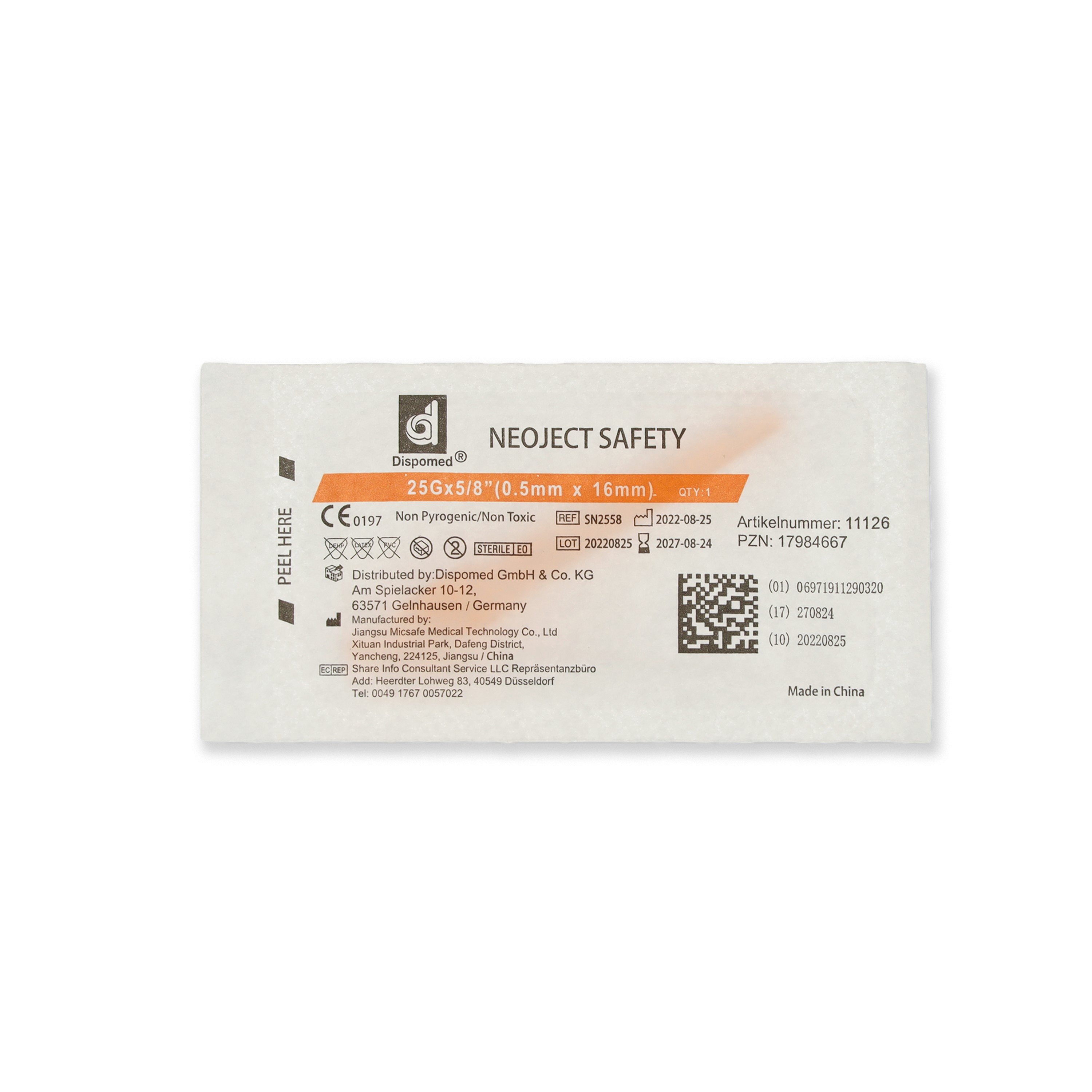 Dispomed® Neoject® Safety Kanülen 25G / 0,50 x 16 mm | Farbe: Orange | Packung á 100 Stück