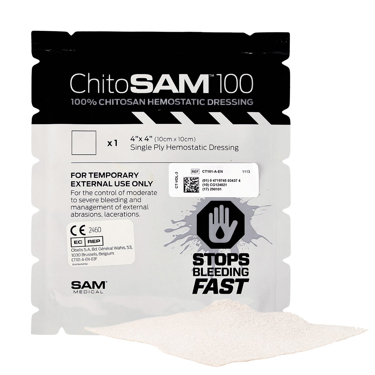 SAM Medical® ChitoSAM® 100 Kompresse | Hämostatikum | Größe: 10 x 10 cm