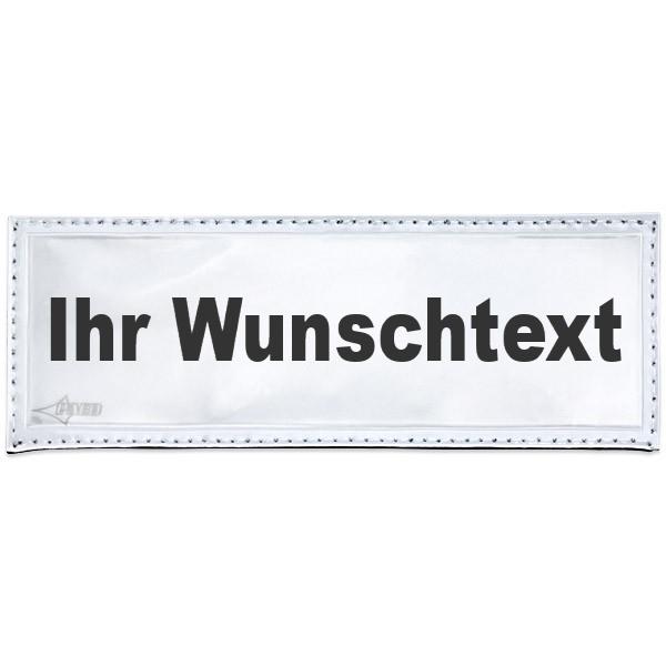 MEIERmed® Reflex-Brustschild mit Klett und Wunschtext | glänzend | Maße: 15 x 5 cm | Farbe: Weiß