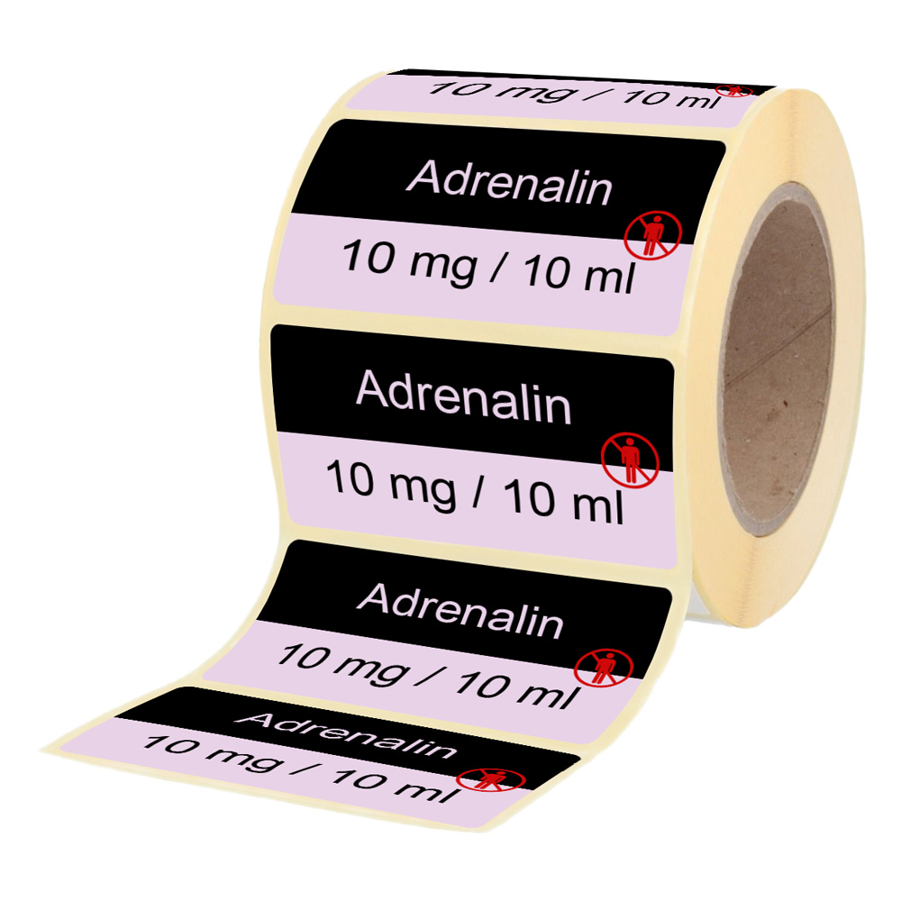 Übungsmedikamente® Adrenalin 10 mg / 10 ml - Etiketten für Brechampullen 100 Etiketten
