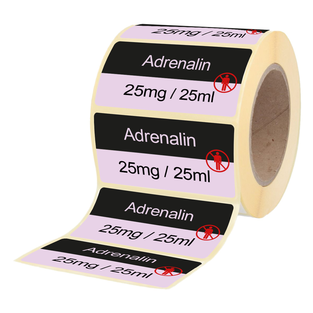Übungsmedikamente® Adrenalin 25 mg / 25 ml - Etiketten für Brechampullen 100 Etiketten