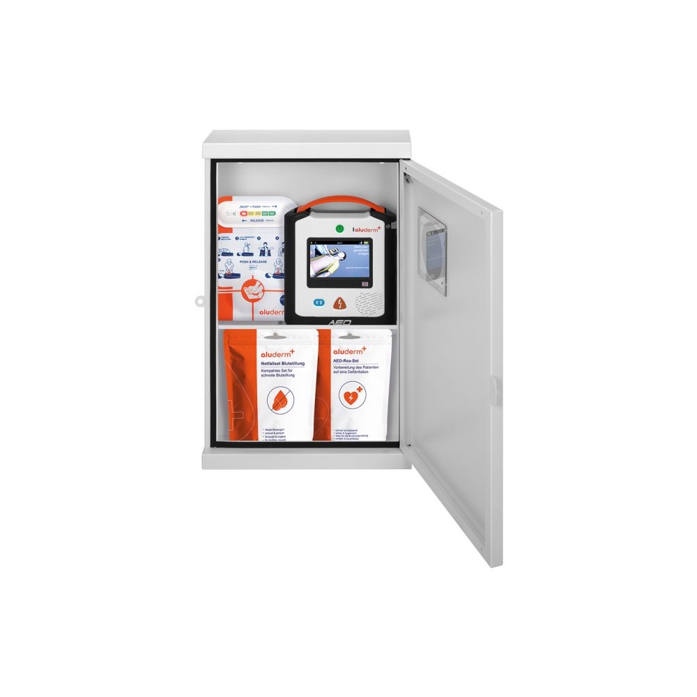 aluderm+® AED Wandschrank inkl. Alarmsicherung | Größe: L