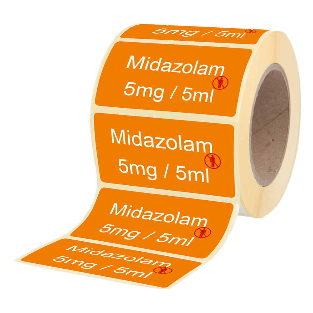 Übungsmedikamente® Midazolam 5 mg / 5 ml - Etiketten für Brechampullen 100 Etiketten